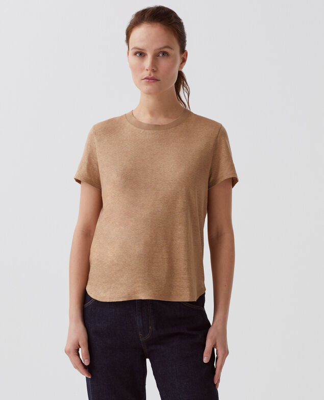 AMANDINE - linen round neck t-shirt H330 tiger's eye