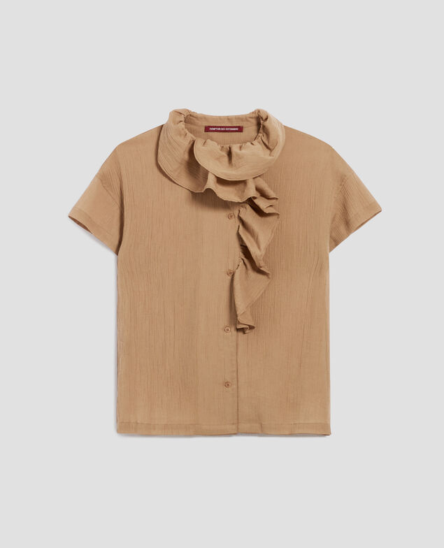 Frilly pleated cotton blouse H330 tiger's eye