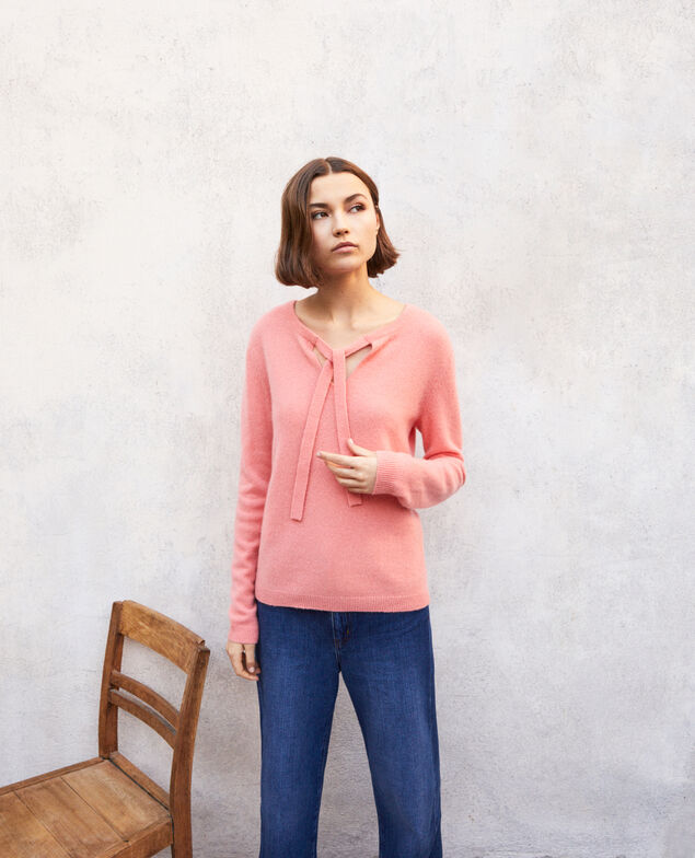 Round neck cashmere jumper Salmon pink