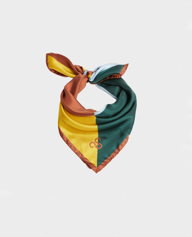 Square scarf in multi-coloured silk Lemon curry