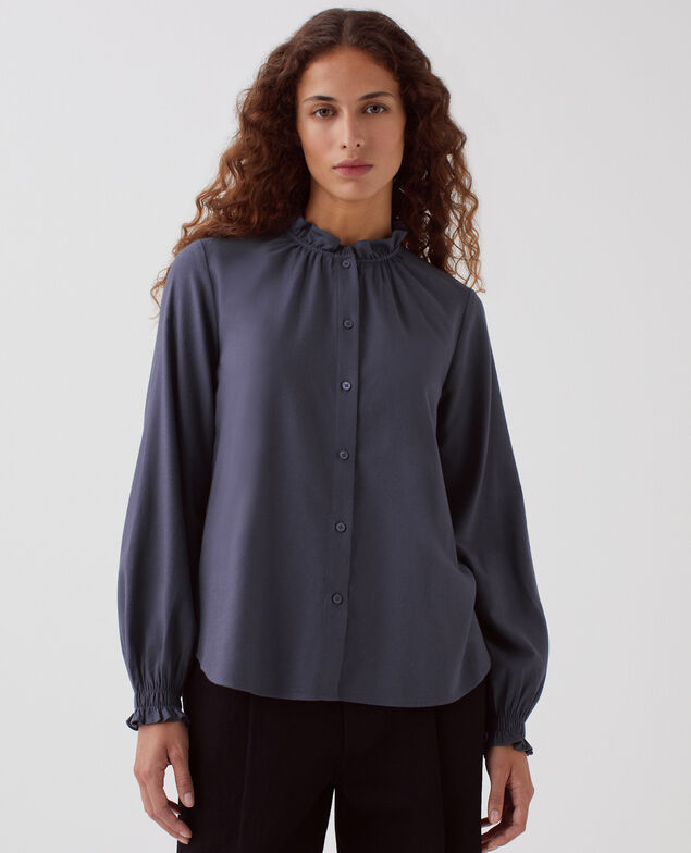 Ruffle neck blouse I083 odyssey gray