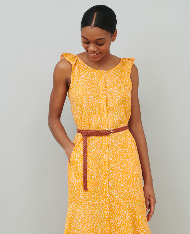 Flared linen dress 91 print orange