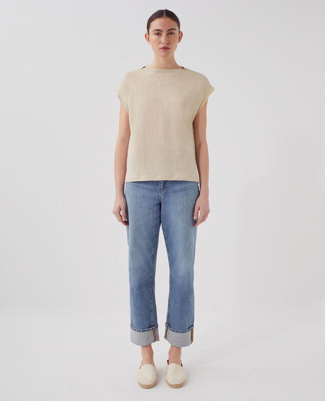 KARO - Boxy linen t-shirt J020 beige lining