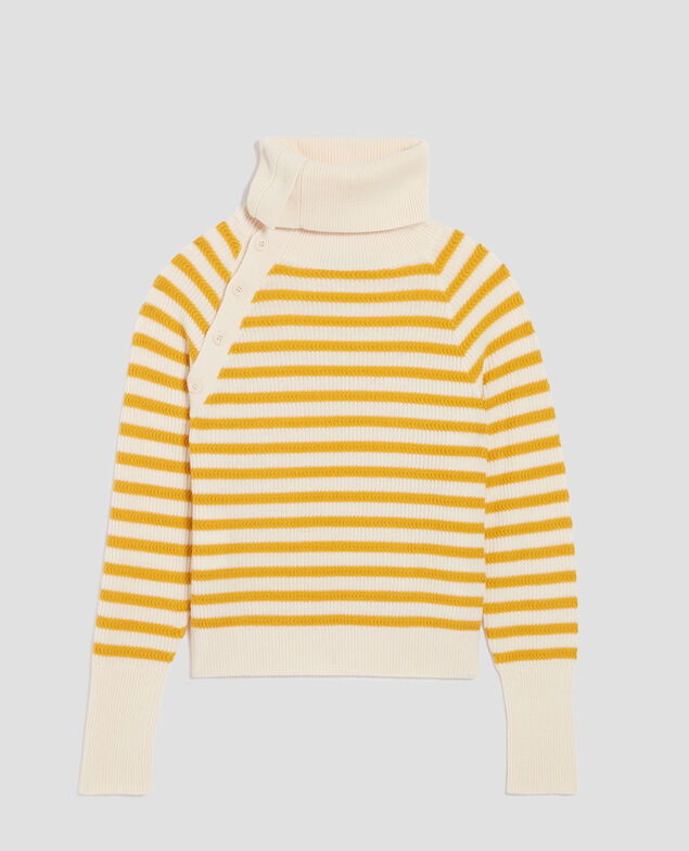 Merino wool striped jumper with button-up neck I471 st ecru yellow
