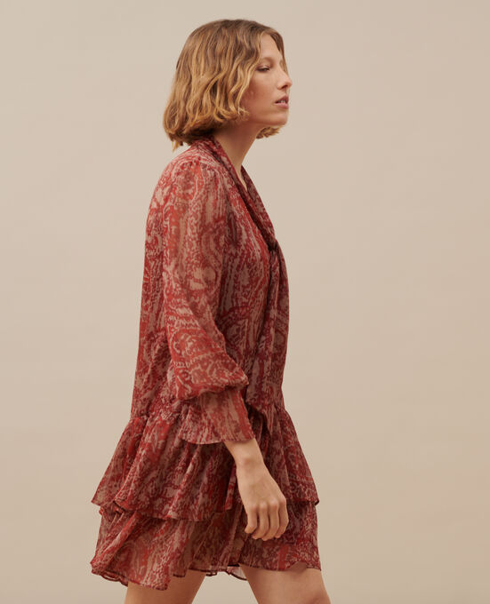 Silky mini dress A182 PRINT IKAT WINE