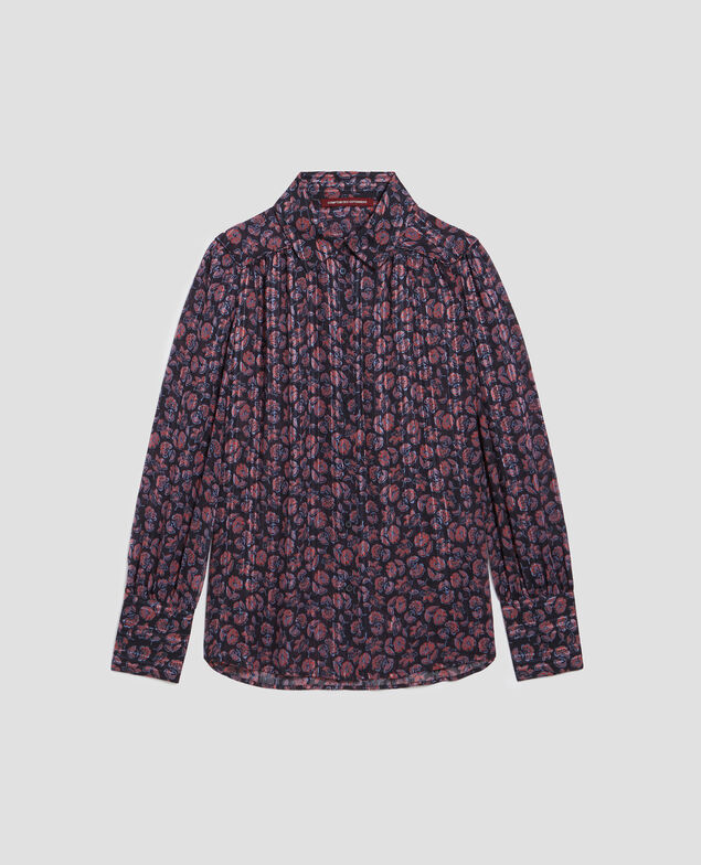 Long-sleeve silky shirt I691 indienne navy