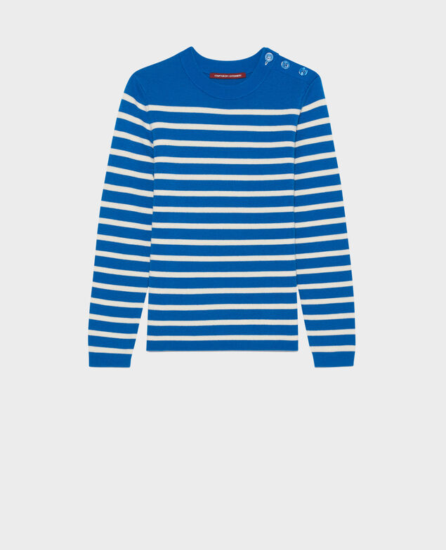 MADDY - Striped merino wool jumper 84 stripe blue