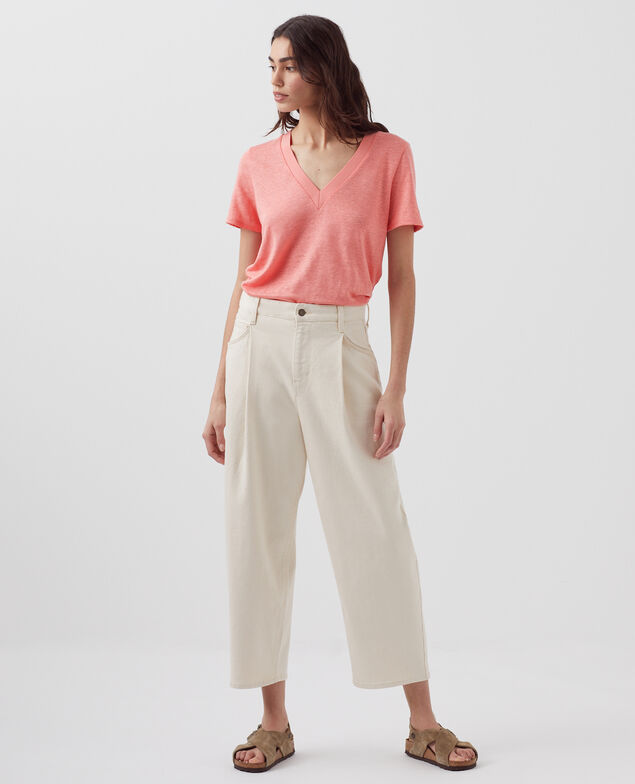 SARAH - Linen V-neck t-shirt H101 silver pink