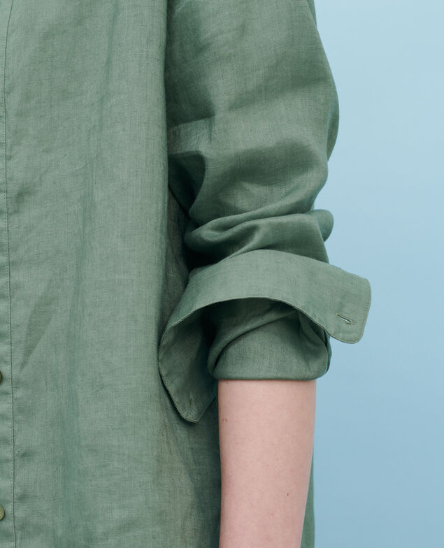 Collarless linen shirt 52 green