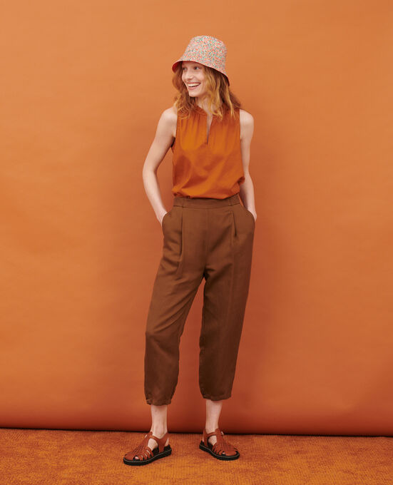 JOSÉPHINE - Linen blend joggers 7019 35_BROWN