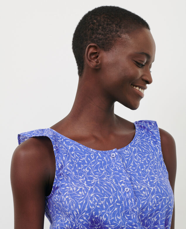 Flared linen dress 91 print blue