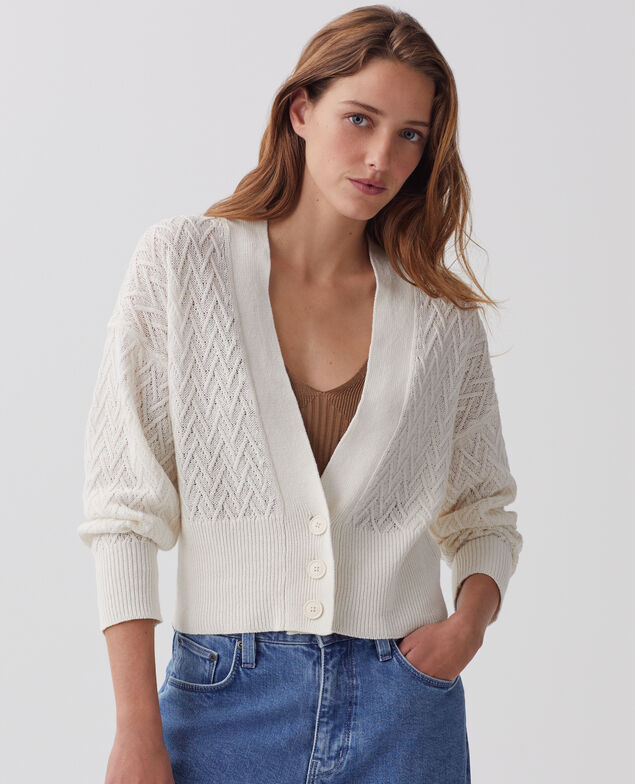 Linen V-neck cardigan H303 white swan