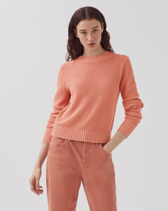 Round neck cotton jumper H111 SHELL CORAL