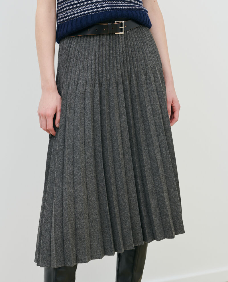 Pleated wool skirt Medium grey melange Mareille