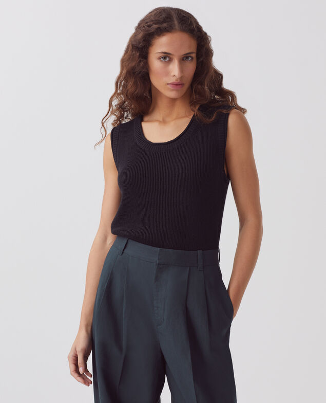 Long linen tank top H091 black beauty