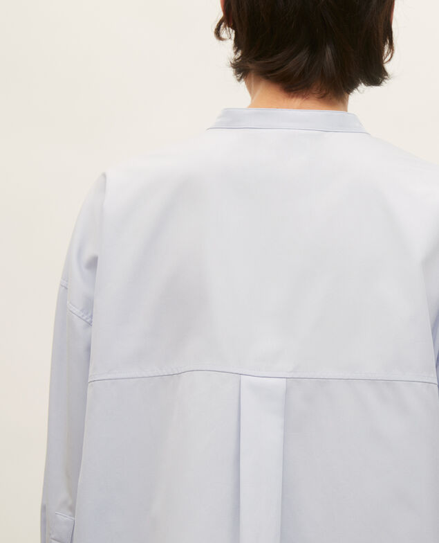 Collarless shirt in cotton poplin Heather