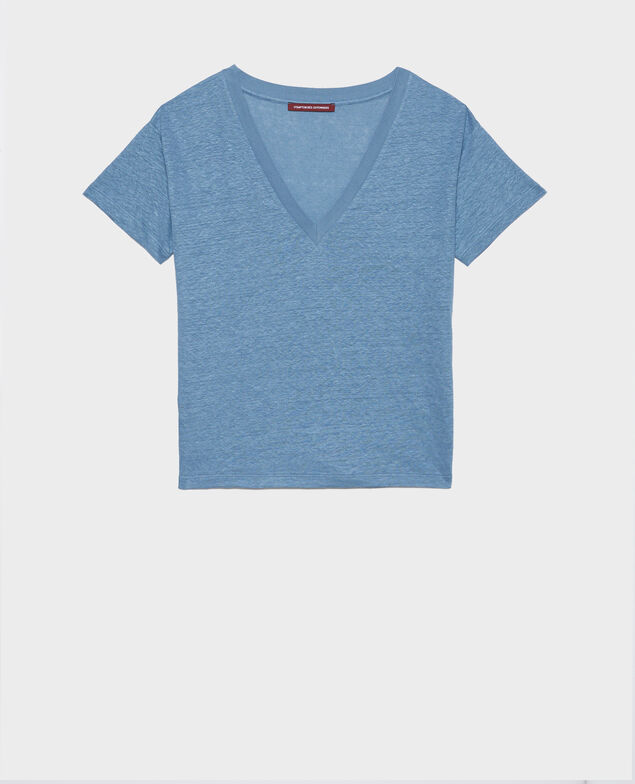 SARAH - Linen V-neck t-shirt 8820 63 blue