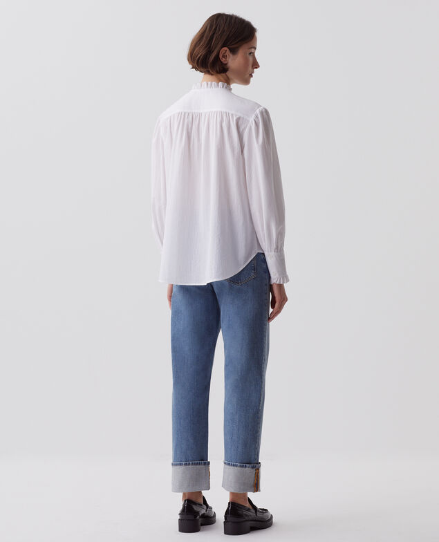 Long-sleeve cotton shirt H013 gardenia