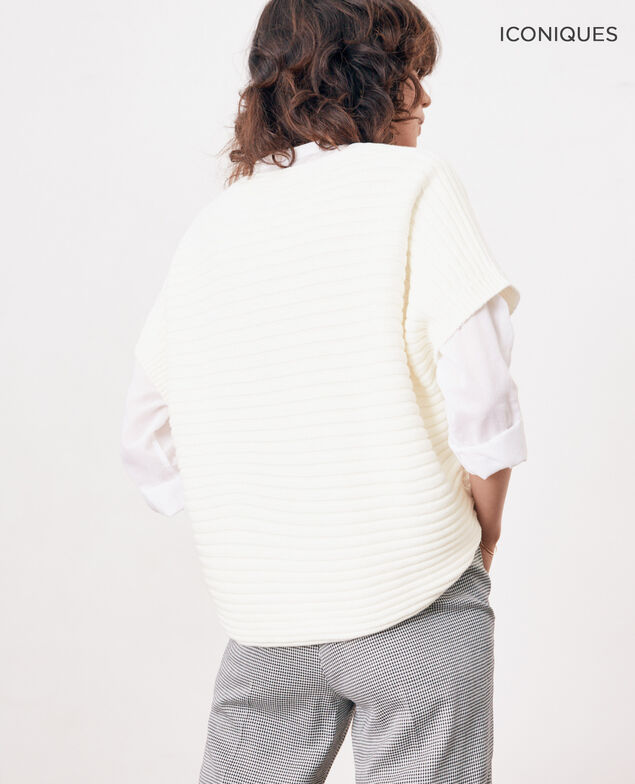 Short-sleeved seamless ribbed knit jumper Kaolin