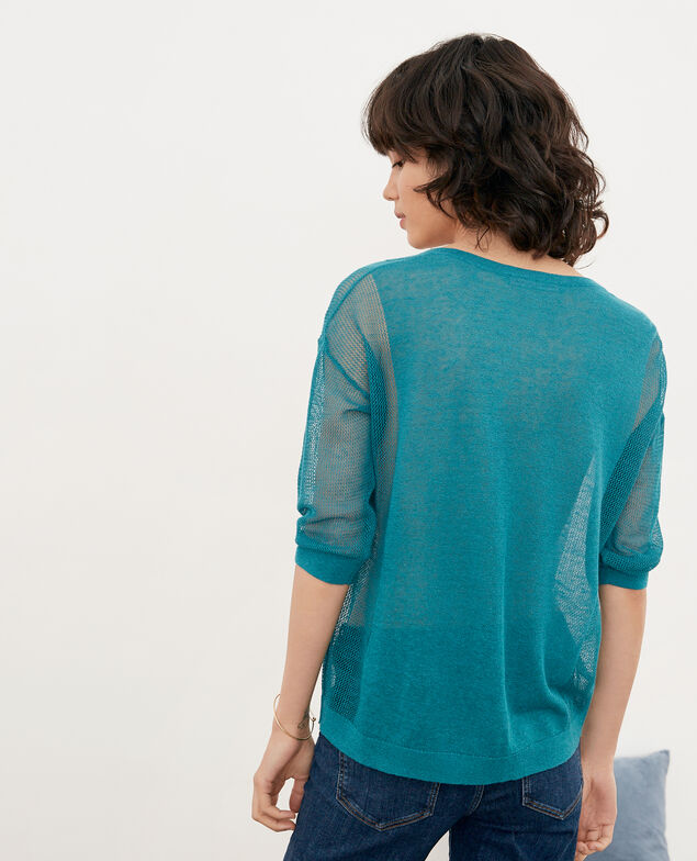 Jumper with open knit details Pacific green