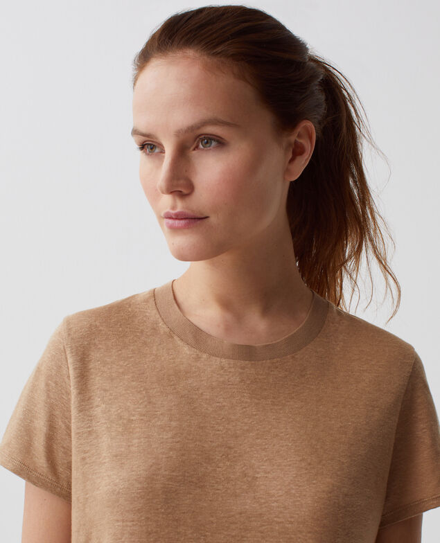 AMANDINE - linen round neck t-shirt H330 tiger's eye
