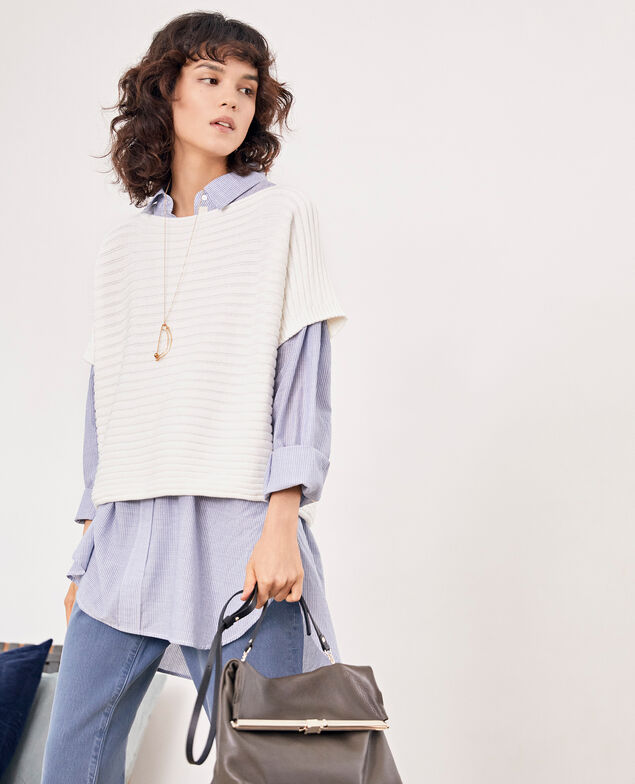 Short-sleeved seamless ribbed knit jumper Kaolin