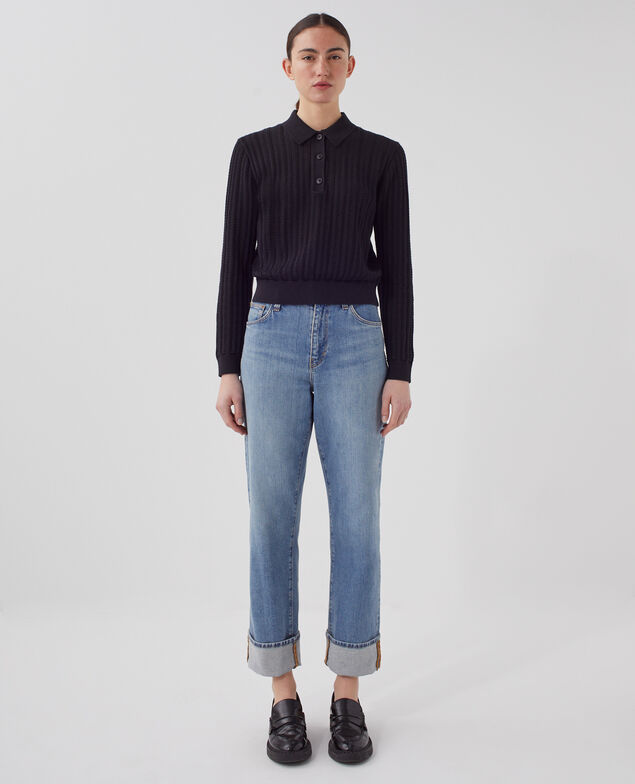 Cotton polo neck jumper U090 black