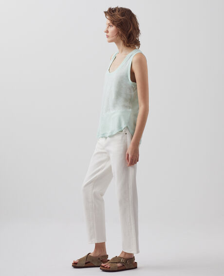 Sleeveless linen T-shirt 0500 surf spray green 3ste180f05