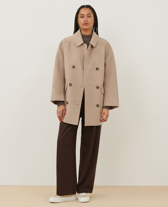 Double-faced wool and cashmere pea coat A304 NATURAL
