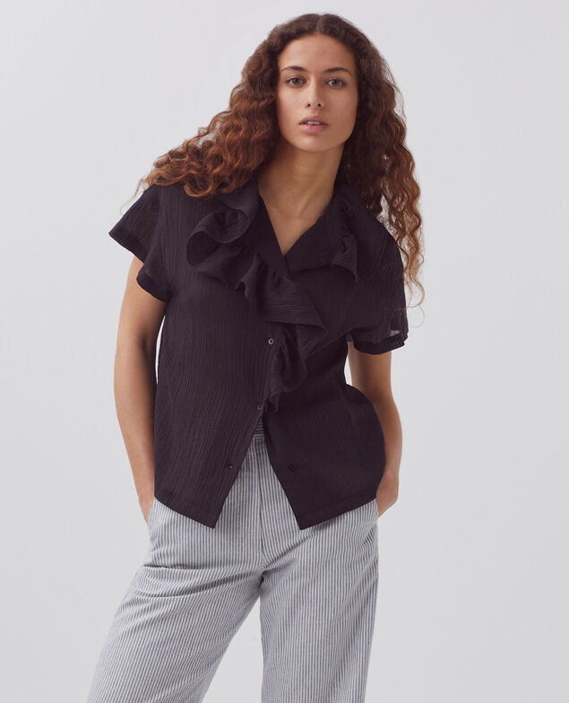 Frilly pleated cotton blouse