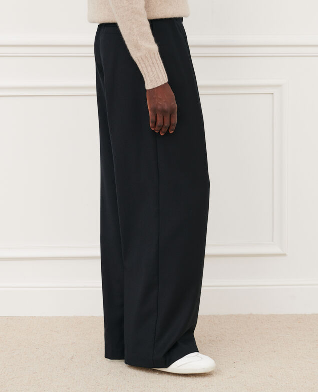 YVONNE - Wide cashmere wool trousers 4216 black_beauty Mafare