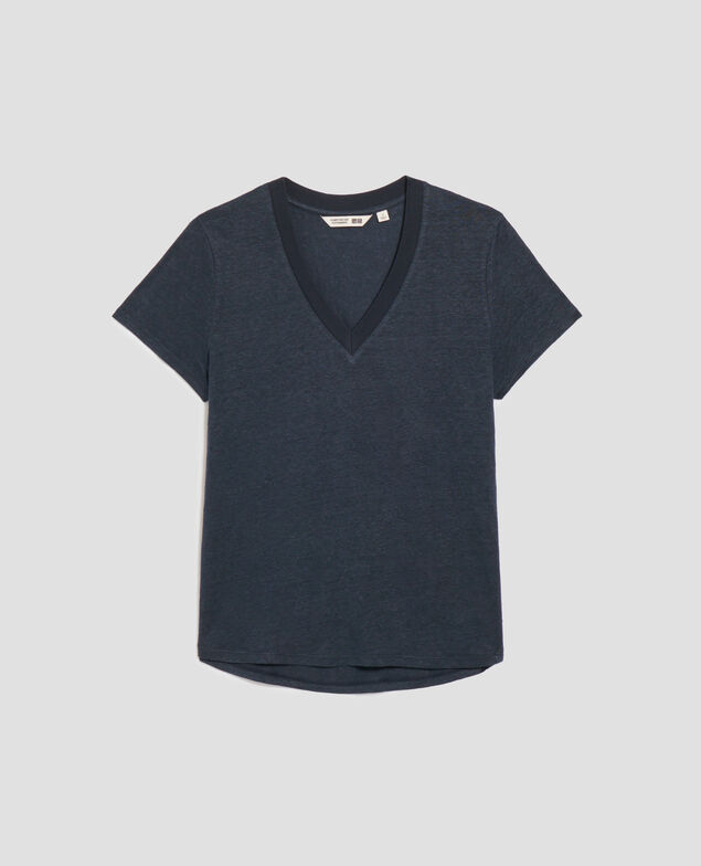 SARAH - Linen V-neck t-shirt J690 blueberry