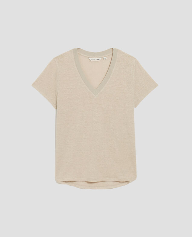 SARAH - Linen V-neck t-shirt J020 beige lining