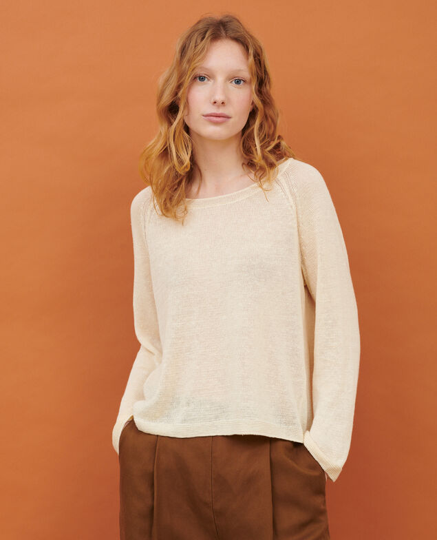 Round neck linen jumper 01 white