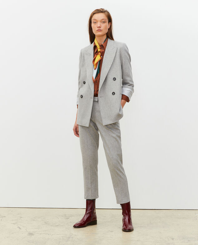 Double-breasted wool blazer Light grey melange