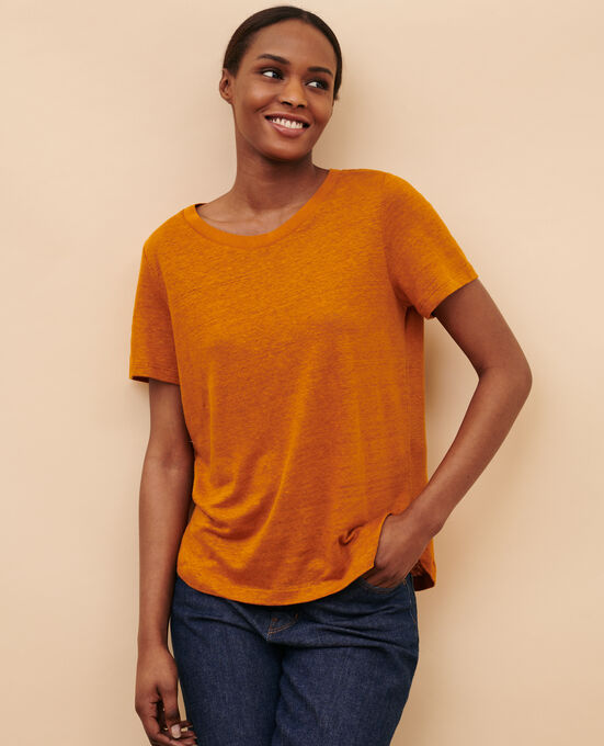 AMANDINE - linen round neck t-shirt 29 ORANGE