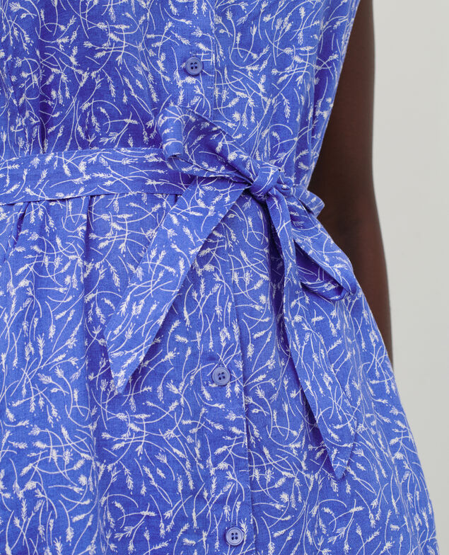 Flared linen dress 91 print blue