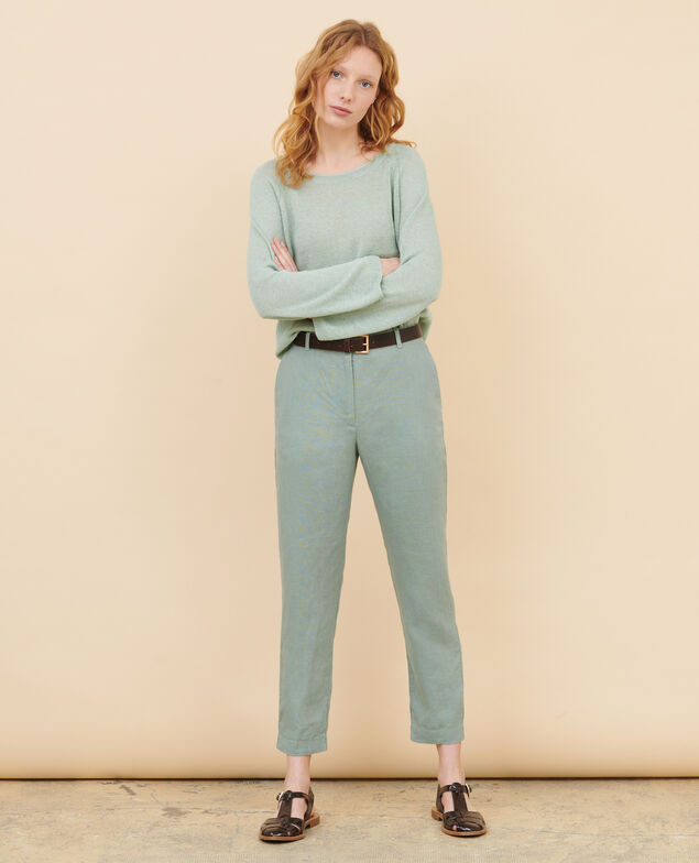 Round neck linen jumper 50 green
