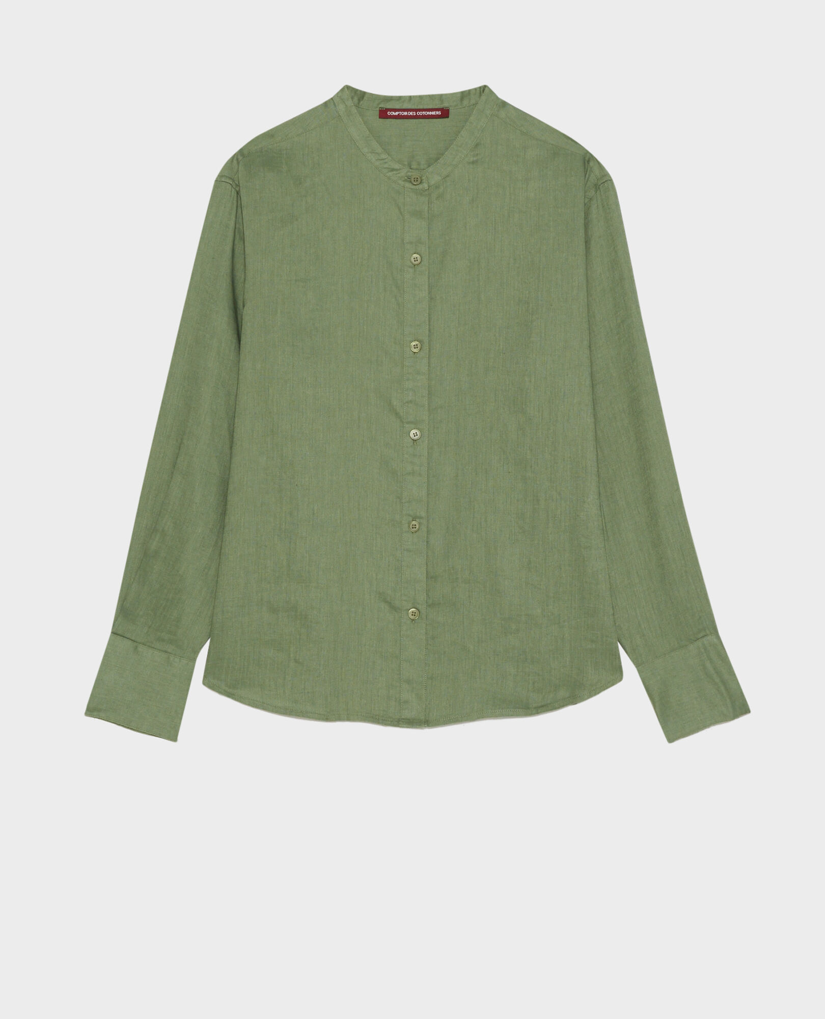 Collarless linen shirt 52 green 2ssh233f04