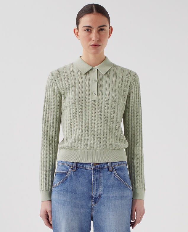 Cotton polo neck jumper U520 green