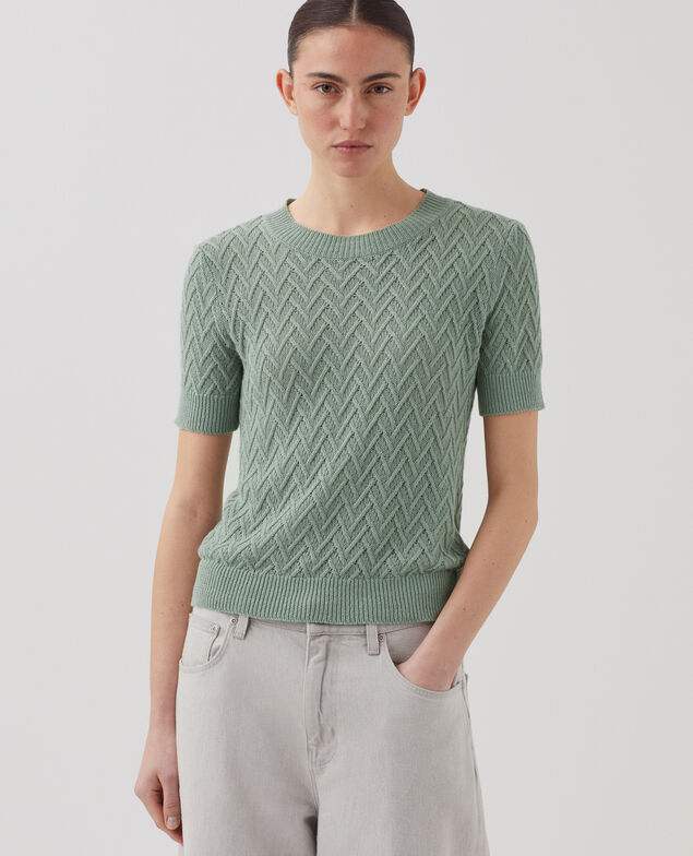 Short-sleeve linen jumper J510 jadeite green