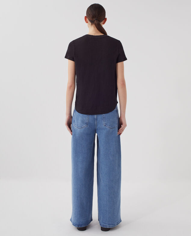 SARAH - Linen V-neck t-shirt H091 black beauty