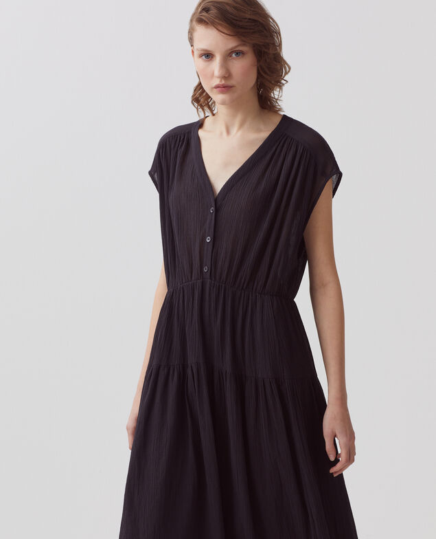 Pleated cotton maxi dress H091 black beauty