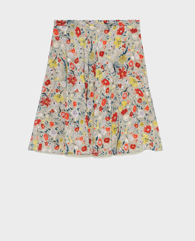  Floral silk flared mini skirt Print eden cream