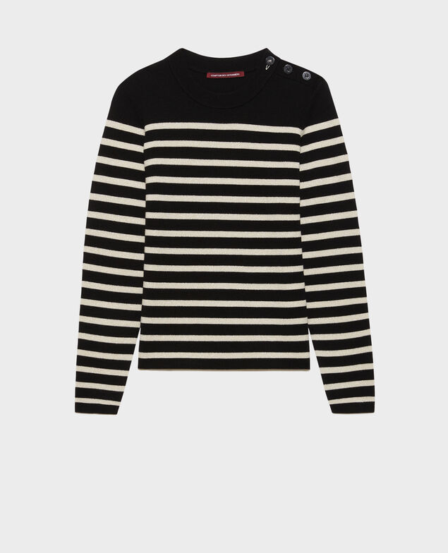 MADDY - Striped merino wool jumper 8824 09 black 2wju244w26