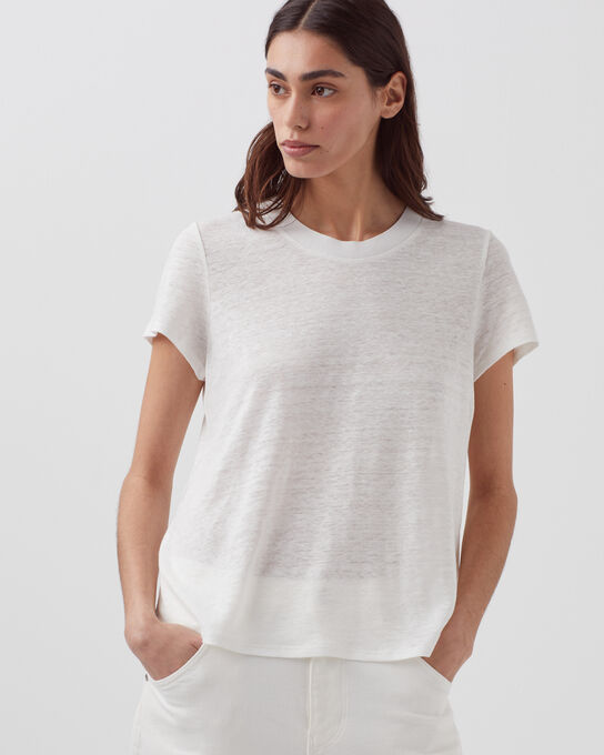 AMANDINE -  Linen round neck t-shirt H001 BRILLANT WHITE