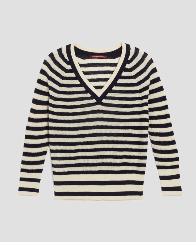 Linen V-neck jumper H693 thin baritone