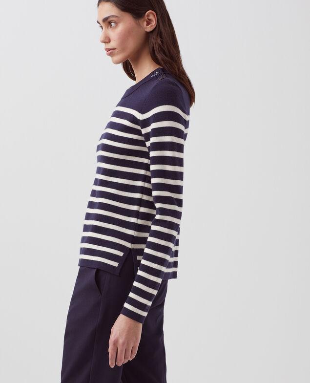 MADDY - Striped merino wool jumper 8875 69 navy stripes 2wju244w21