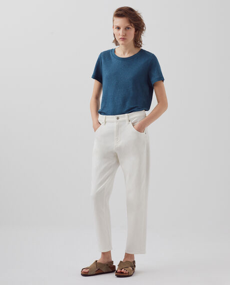 AMANDINE - linen round neck t-shirt A662 solid blue duck 2ste055f05