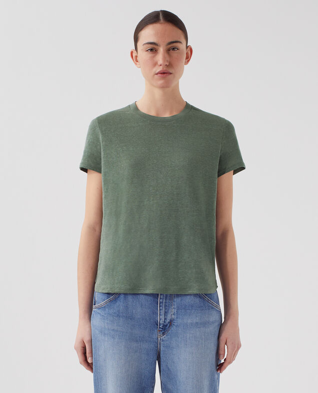 AMANDINE: linen round neck t-shirt U570 olive